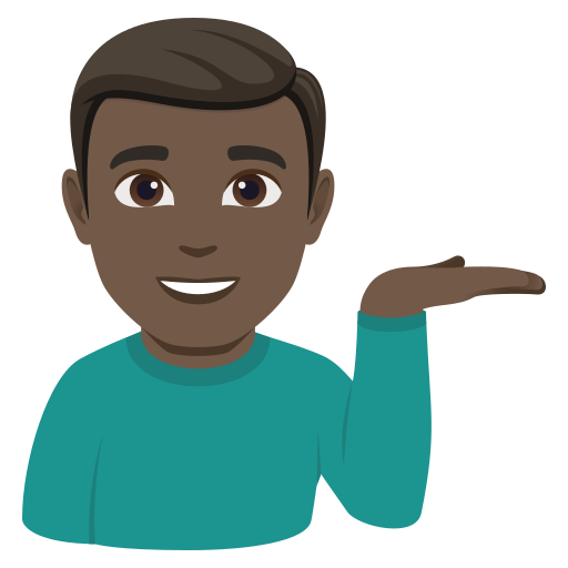 man tipping hand: dark skin tone — JoyPixels