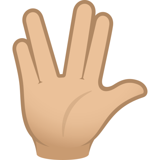 Vulcan Salute: Medium-Light Skin Tone as drawn by JoyPixels in 10.0