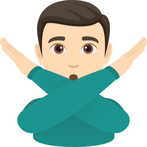 man gesturing NO: light skin tone — JoyPixels