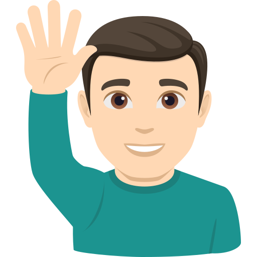 man raising hand: light skin tone — JoyPixels