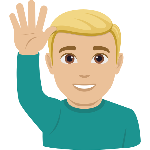 man raising hand: medium-light skin tone — JoyPixels