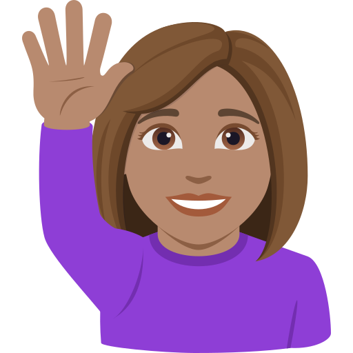 woman raising hand: medium skin tone — JoyPixels