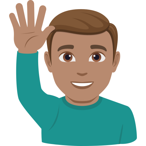 man raising hand: medium skin tone — JoyPixels