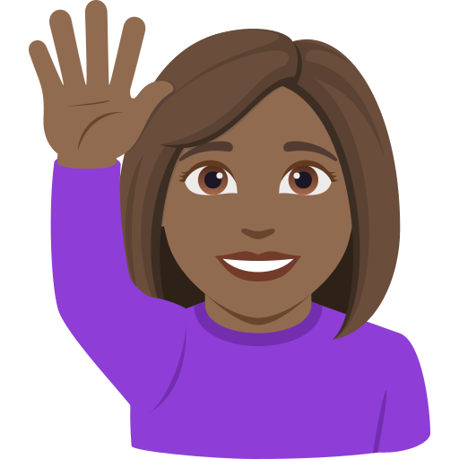 woman raising hand: medium-dark skin tone — JoyPixels