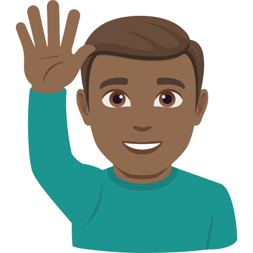 man raising hand: medium-dark skin tone — JoyPixels