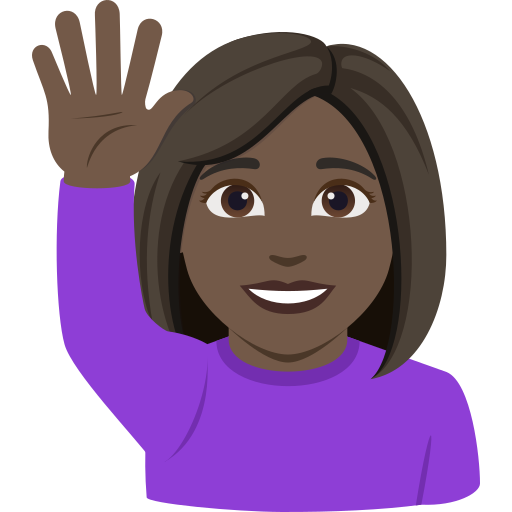 woman raising hand: dark skin tone — JoyPixels