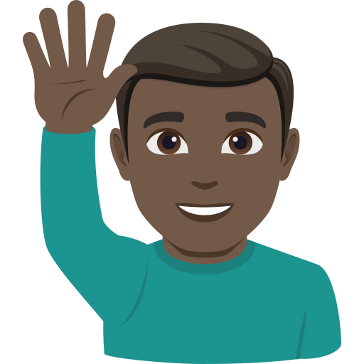 man raising hand: dark skin tone — JoyPixels
