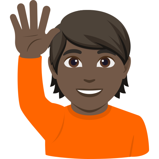 person raising hand: dark skin tone — JoyPixels