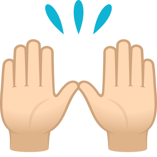 raising hands: light skin tone — JoyPixels