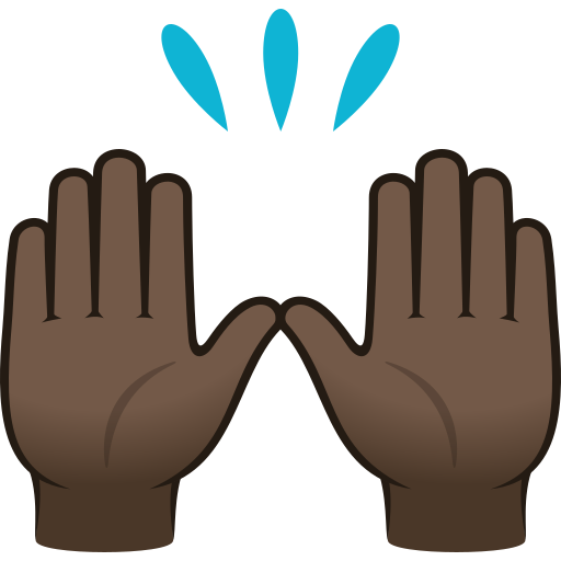 raising hands: dark skin tone — JoyPixels
