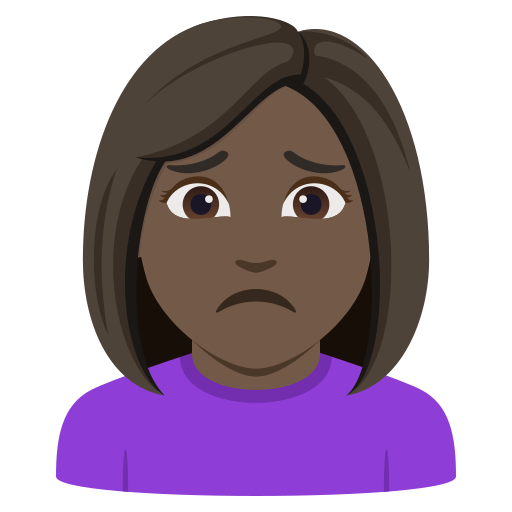 woman frowning: dark skin tone — JoyPixels