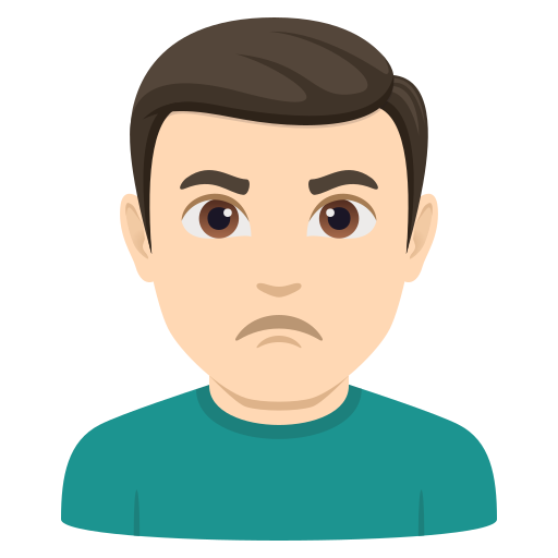 man pouting: light skin tone — JoyPixels