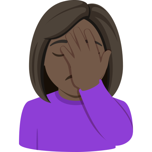 woman facepalming: dark skin tone — JoyPixels