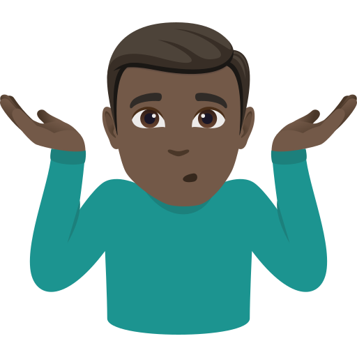 man shrugging: dark skin tone — JoyPixels