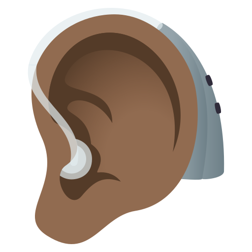 ear with hearing aid: medium-dark skin tone — JoyPixels
