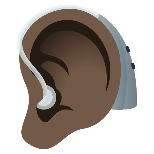 ear with hearing aid: dark skin tone — JoyPixels