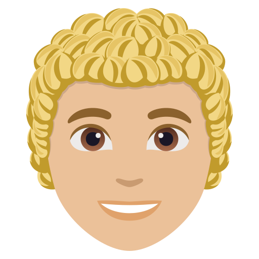 person: medium-light skin tone, curly hair — JoyPixels