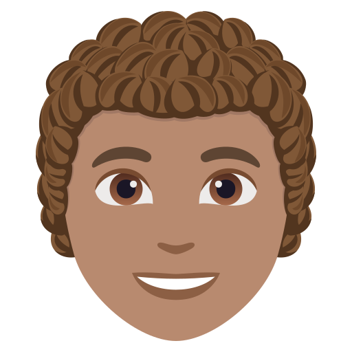 person: medium skin tone, curly hair — JoyPixels