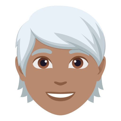 person: medium skin tone, white hair — JoyPixels
