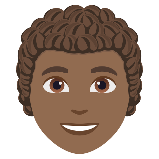 person: medium-dark skin tone, curly hair — JoyPixels