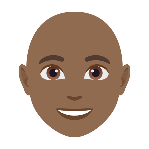 person: medium-dark skin tone, bald — JoyPixels