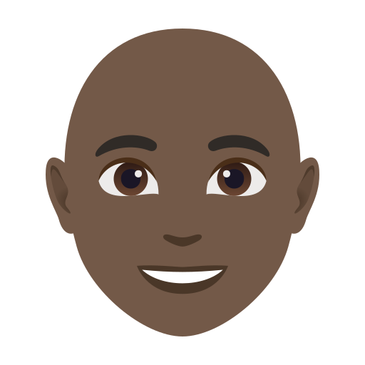 person: dark skin tone, bald — JoyPixels