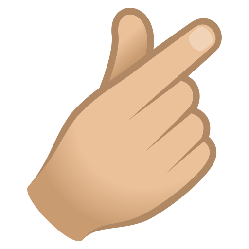 hand with index finger and thumb crossed: medium-light skin tone — JoyPixels