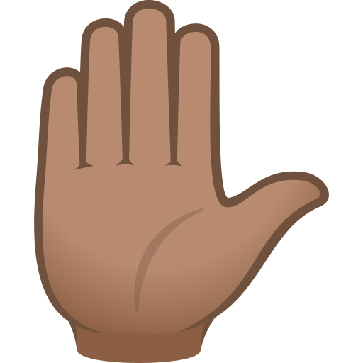 Raised Hand: Medium Skin Tone as drawn by JoyPixels in 10.0