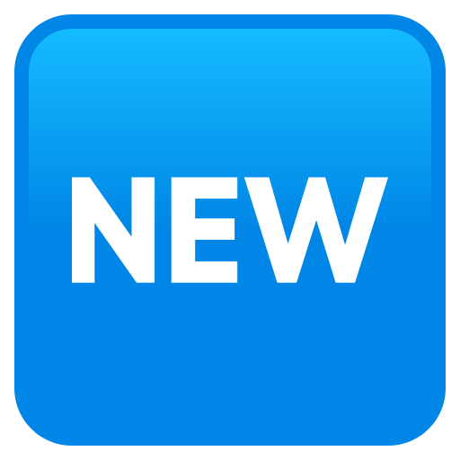 Wort „New“ in blauem Quadrat as rendered by JoyPixels