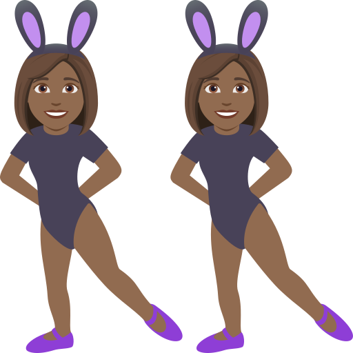 women with bunny ears: medium-dark skin tone as rendered by JoyPixels