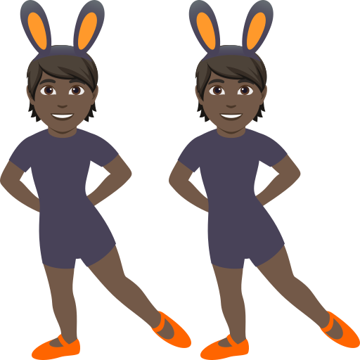 people with bunny ears: dark skin tone as rendered by JoyPixels
