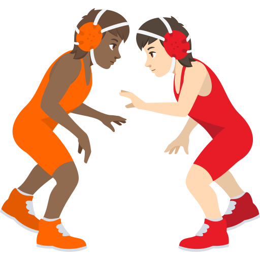 People Wrestling: Medium-Dark Skin Tone, Light Skin Tone, the design in this release