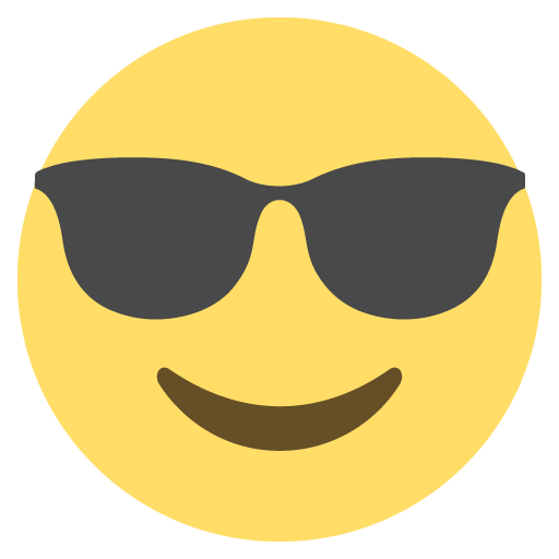 Smiling Face with Sunglasses as drawn by JoyPixels in 2.2