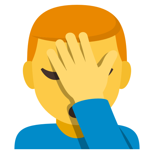 Man Facepalming as drawn by JoyPixels in 3.1