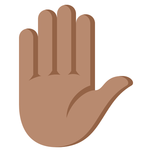 Raised Hand: Medium Skin Tone as drawn by JoyPixels in 3.1