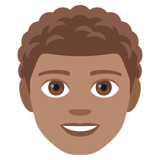 Man: Medium Skin Tone, Curly Hair, the design in this release