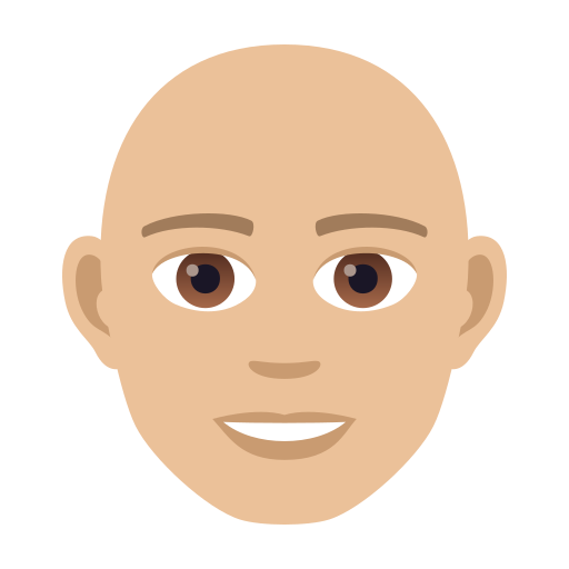 Man: Medium-Light Skin Tone, Bald, the design in this release