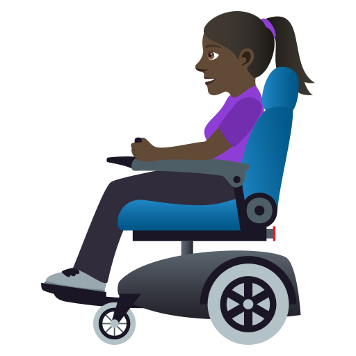 Woman in Motorized Wheelchair: Dark Skin Tone, the design in this release
