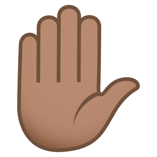 Raised Hand: Medium Skin Tone as drawn by JoyPixels in 5.0