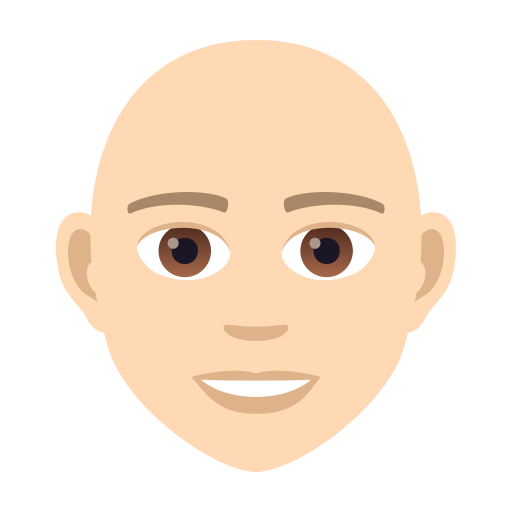 Person: Light Skin Tone, Bald, the design in this release