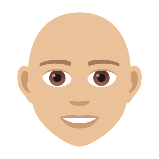 Person: Medium-Light Skin Tone, Bald, the design in this release