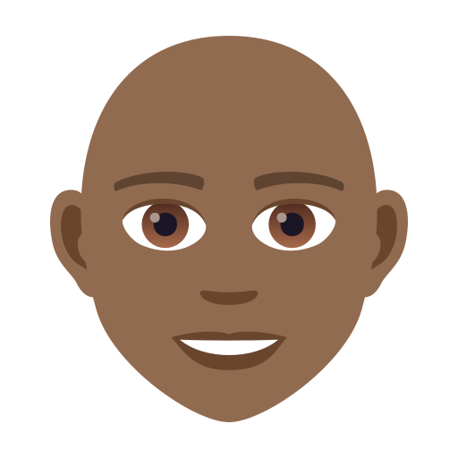 Person: Medium-Dark Skin Tone, Bald, the design in this release