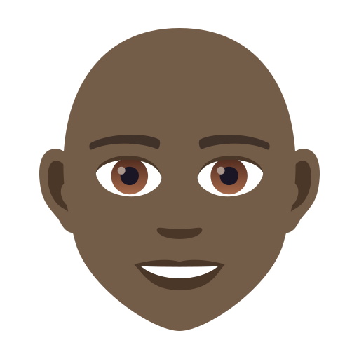 Person: Dark Skin Tone, Bald, the design in this release