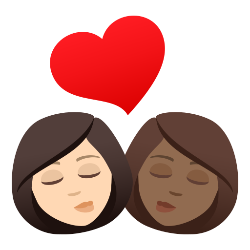 Kiss: Woman, Woman, Light Skin Tone, Medium-Dark Skin Tone, the design in this release