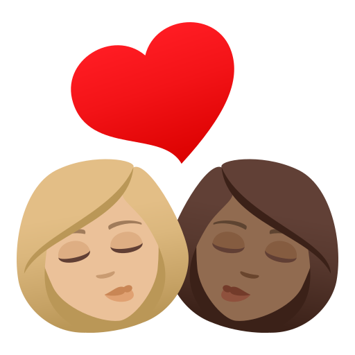 Kiss: Woman, Woman, Medium-Light Skin Tone, Medium-Dark Skin Tone, the design in this release