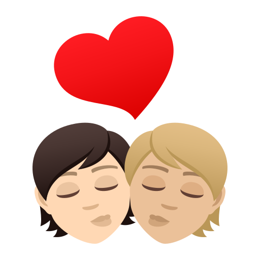 Kiss: Person, Person, Light Skin Tone, Medium-Light Skin Tone, the design in this release