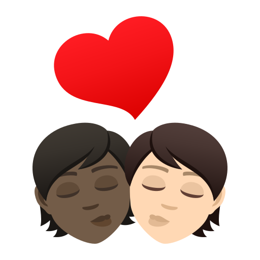 Kiss: Person, Person, Dark Skin Tone, Light Skin Tone, the design in this release