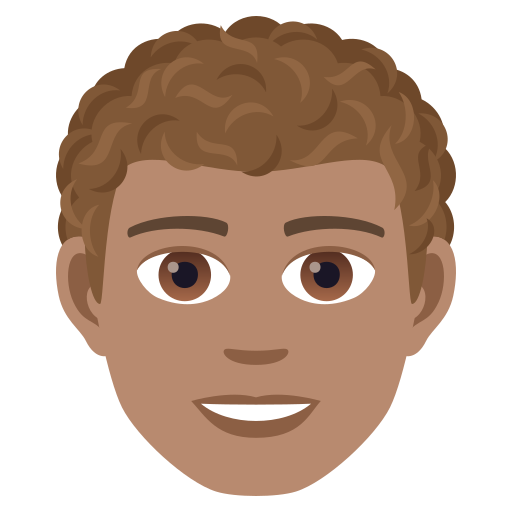 Man: Medium Skin Tone, Curly Hair, the design in this release