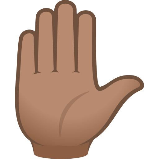 Raised Hand: Medium Skin Tone as drawn by JoyPixels in 8.0