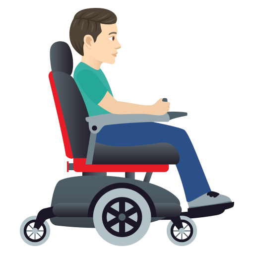 Man in Motorized Wheelchair Facing Right: Light Skin Tone, the design in this release